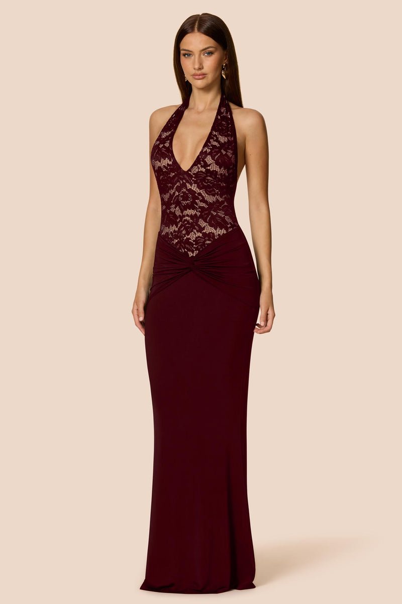 Lennox Halter Gown Wine - Dress - Nookie