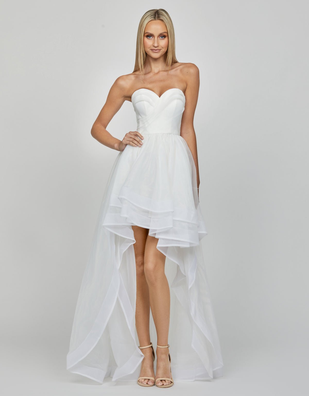 Annaka Sweetheart Hi Low Ball Gown 18 White - Dress - Bariano