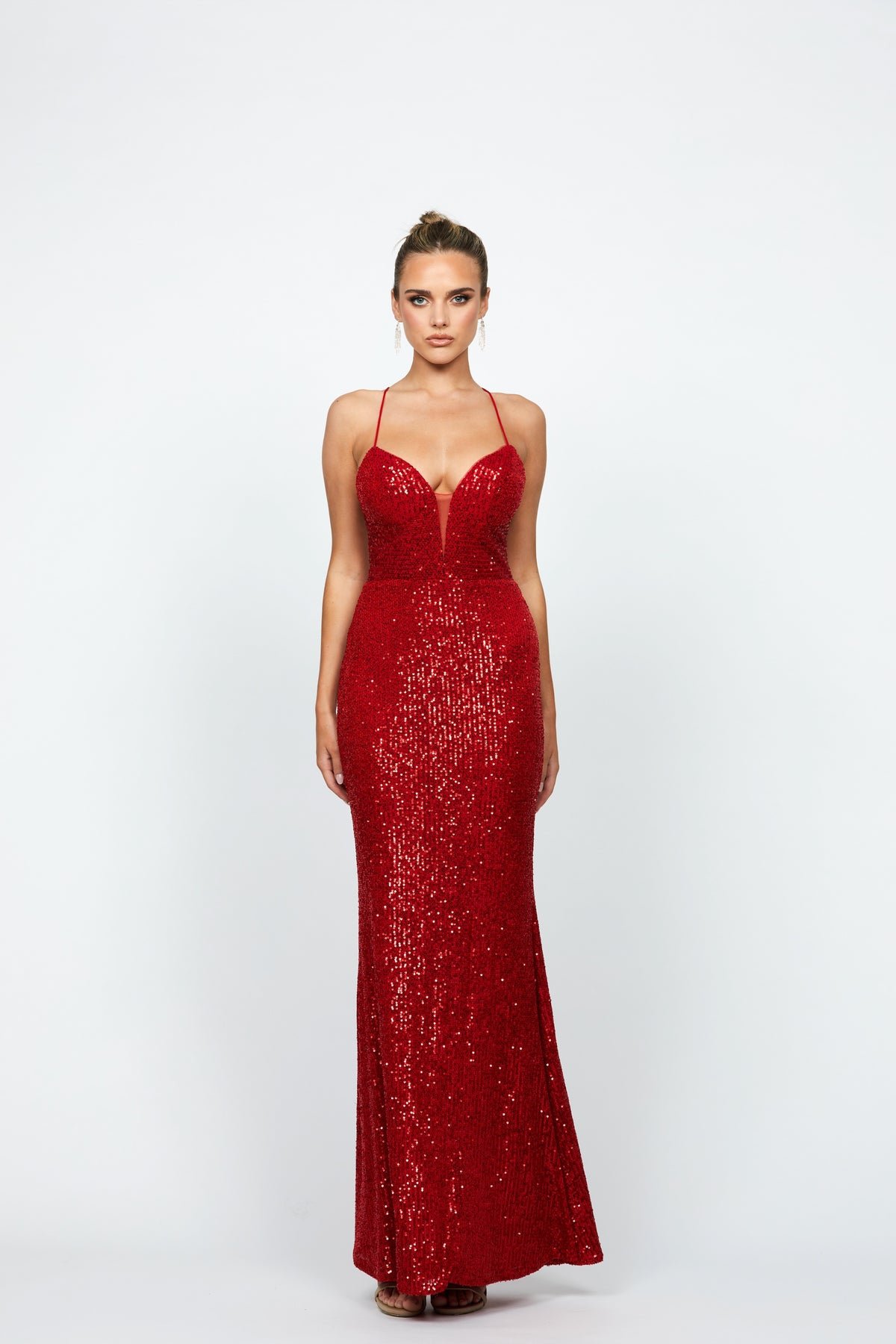 Kimberly Strappy Sequin Gown Red - Dress - Bariano