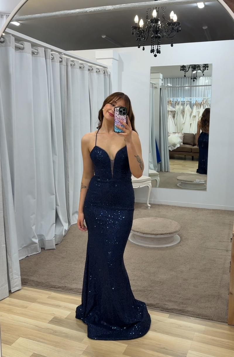 Kimberly Strappy Sequin Gown Navy - Dress - Bariano