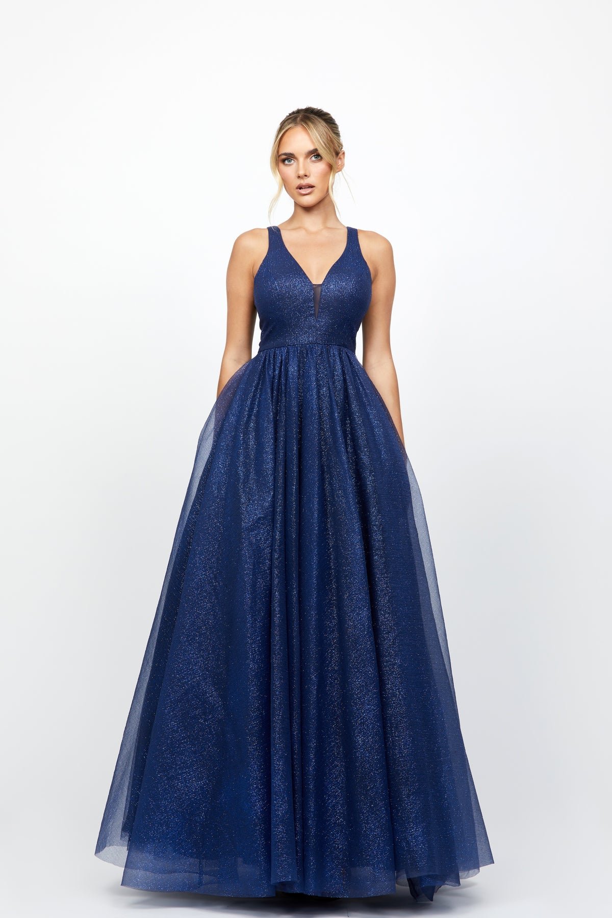 Shelley Glitter Ball Gown Navy - Dress - Bariano