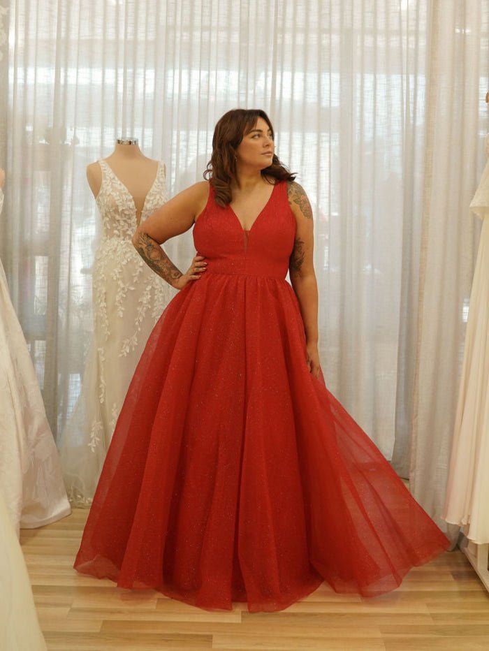 Shelley Glitter Ball Gown Red - Dress - Bariano