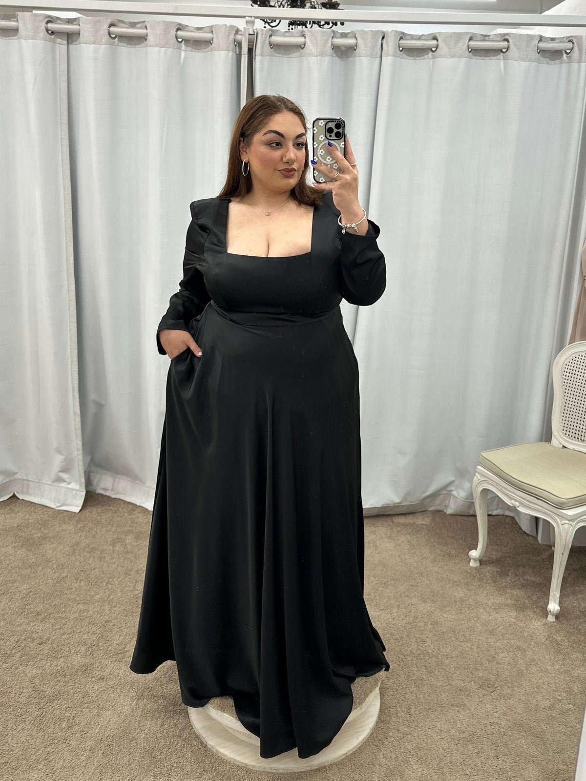 Charmaine Square Neck Long Sleeve Gown Black - Dress - Bariano