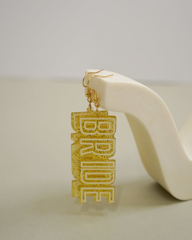 Acrylic Glitter BRIDE Drop Earring - Giftware - Honey Fawn Boutique
