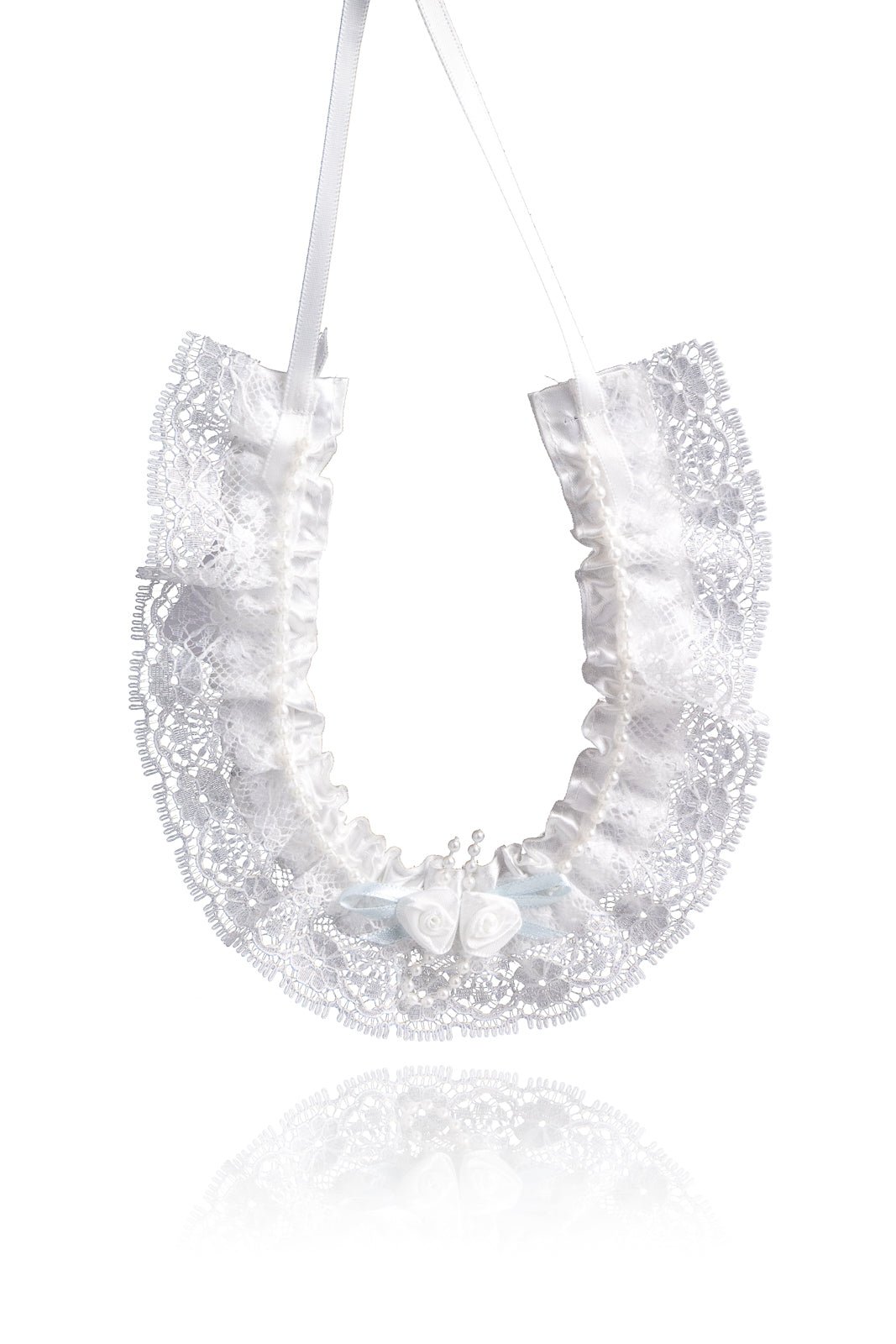 Deluxe Lace Horseshoe Keepsake White with Blue Ribbon - Giftware - ME Collections