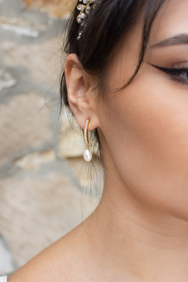 Audelia Pearl Drop Earring Gold - Jewellery - Windsor Bridal Jewellery